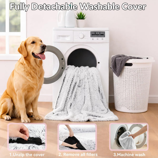 79"X44"X12.5" Human Dog Bed for Adult Faux Fur Washable Human Dog Bed Portable Handle, Egg Orthopedic Foam Human Bed Extra Large Grey7