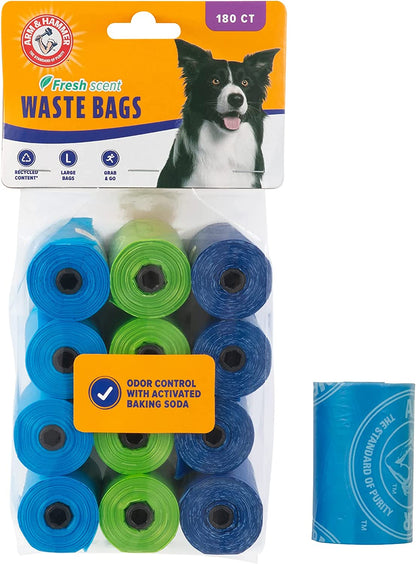 Arm & Hammer Dog Poop Leakproof Plant Based 120 Count Waste Bags, Unscented, Made from 40% Corn Starch with Activated Baking Soda, Pack of 8, Green8