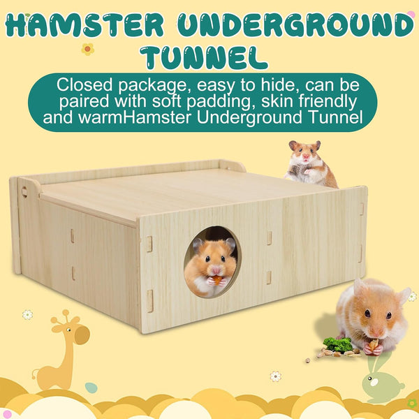 Hamster and Mouse Wooden Tunnel Cage Secret Peep Shed Waterproof | Chamber Hideout & Tunnel Exploring Toys Easy to Install4