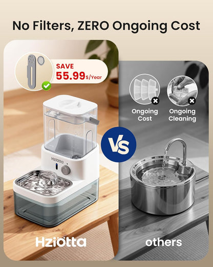 Wastewater Separation Cat Water Fountain – No Filter/Pump, Wireless | Stainless Steel, Indoor/Outdoor Pet Use, save 56$/Year, Radar Sense, 3L+2.7L Dual Tanks, 4000Mah Battery, 30Db, Time Setting3