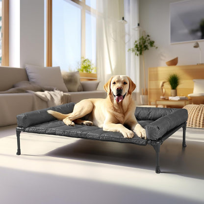 Veehoo Outdoor Elevated Dog Bed with Waterproof Bolster Cushion, Cooling | Raised Dog Bed with Removable & Washable Mat Topper, Breathable Mesh, Dog Couch Cot for Indoor Outdoor, 42", Large, Black1