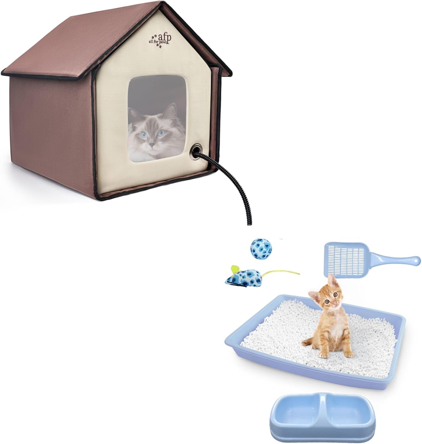 blue-cat-litter-box-set-small-cat-kitten-starter-kit-with-litter-scoop-cat-bowl-kittens-toy-heated-cat-house-indoor-cats-home-with-heated-pad-cat-houses-condos-heater-cat-bed