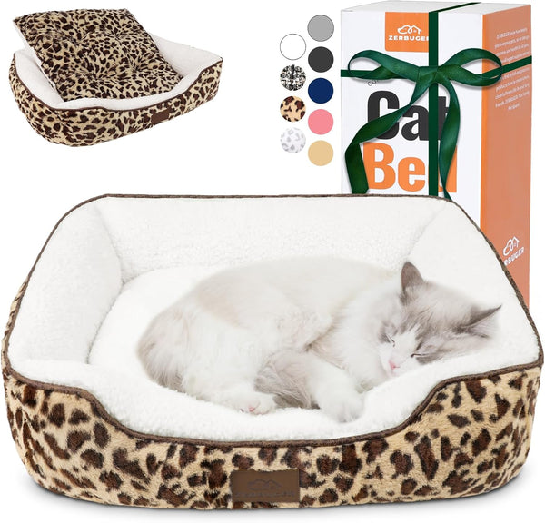Cat Dog Bed for Pets, Rectangle Pet Bed Gift for Puppy and Kitten, Machine Washable Calming Fluffy Pet Couch Sofa for Indoor Outdoor, Portable Soft Cat Bed with Non-Slip Bottom (Small, Pink)24