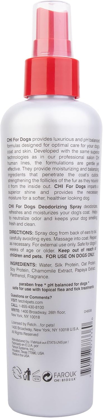 CHI for Dogs Deodorizing Spray, Unscented, 8 Fl Oz | Refreshes Coats and Reduces Odor between Baths While Moisturizing Fur7