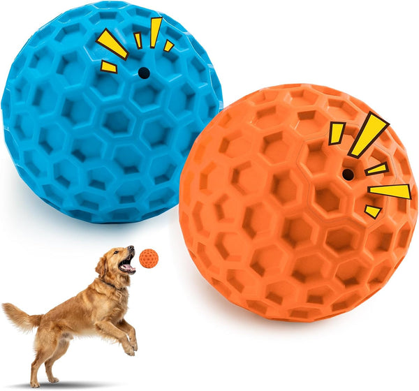 HIPPIH Indestructible Squeaky Dog Toys, Interactive Dog Balls 2 Pack, Chew Toys for Aggressive Chewers, Natural Rubber Puppy Toy for Large/Medium Dogs, Tough Puppy Teething Toy, Relieve Anxiety1