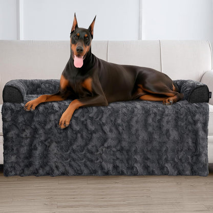 Calming Large Dog Bed for Couch, 41 X 37 Inch Removable Couch Cover for Dogs Washable, Non-Slip Fluffy Plush Dog Sofa Mat for Furniture Protector - Grey11
