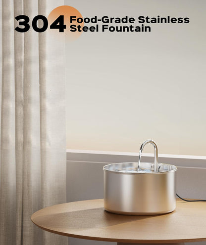 Cat Water Fountain Stainless Steel + 8 Filters + 8 Sponges - Pet Water Fountains Faucet Metal Automatic Cat/Dog Waterer Bowls Pets Watering Running Bottle Water Dispenser for Drinking Ultra Quiet Pump5