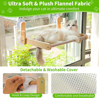 Cat Window Perch with Wooden Frame – Aloxina Foldable Cat Hammock Bed for Indoor Cats, Breathable Sandwich Mesh Cover, Strong Suction Cups, No Drilling, Supports Large Cats4