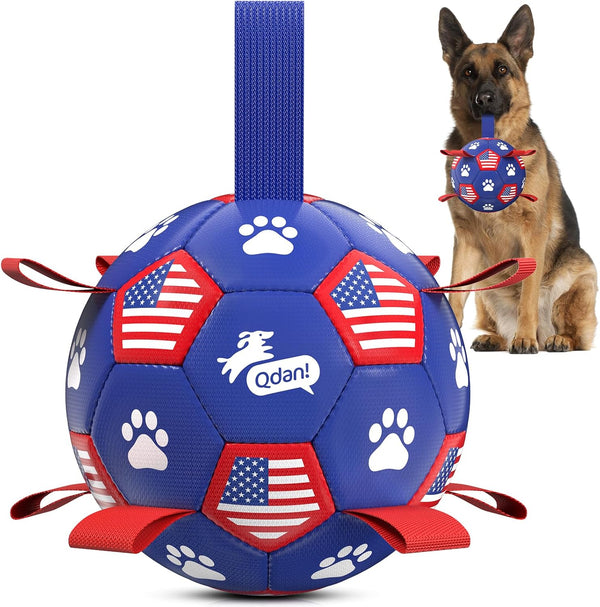 QDAN Dog Toys Dog Balls, 6 Inch Dog Soccer Ball with Straps, Herding Balls | Dog Birthday Toy, Balls for 20-40Lbs Dogs, Outdoor Puppy Toys to Keep Them Busy, Interactive Toy for Tug, Pool Water Toy Ball35
