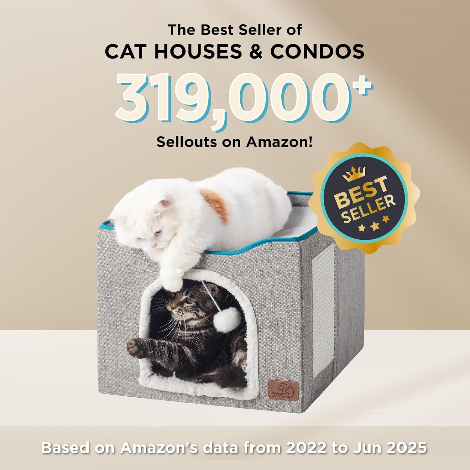 bedsure-cat-house-bed-for-indoor-cats-with-fluffy-ball-and-scratch-pad-grey-16-5x16-5x13-in-large-cat-cave-for-multiple-pets-foldable-cat-hideway-cube-for-sleeping-kitten