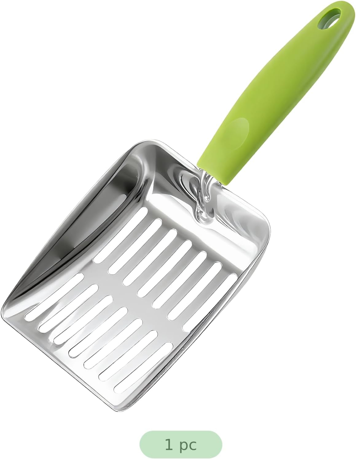 cat-litter-shovel-green-430-stainless-steel-metal-scooper-with-5-mm-fine-holes-10-2-x-5-2-x-1-2-in-non-slip-pp-handle-for-easy-cleaning-storage