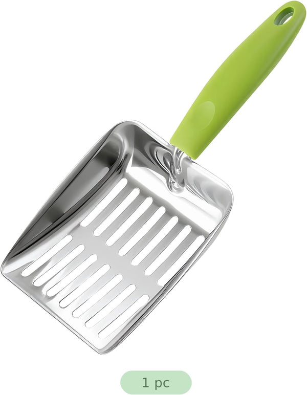 Cat Litter Shovel, Green, 430 Stainless Steel Metal Scooper with 5 Mm Fine Holes, 10.2 X 5.2 X 1.2 In, Non-Slip Pp Handle for Easy Cleaning & Storage3