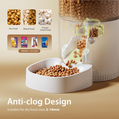 IMIPAW Automatic Cat Feeders, Timed Cat Dry Food Dispenser with Desiccant Bag, Dual Power Supply, Programmable Portion Size, 6 Meals, 20 Portions per Day, Auto Pet Feeder for Cats and Small Dog, White6
