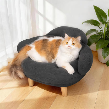 Cat Sofa Furniture-Style Pet Bed with Removable Cotton Velvet Cover, Solid Pine Wood Legs, for Cats and Small Dogs, White8