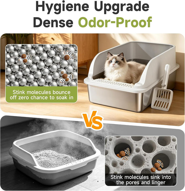 Stainless Steel Cat Litter Box with Lid, XL Metal High Sided Litter Box | Odor Free Open Top Litter Pan Easy Cleaning Anti-Urine Leakage Non-Stick Includes Scoop Light Grey7