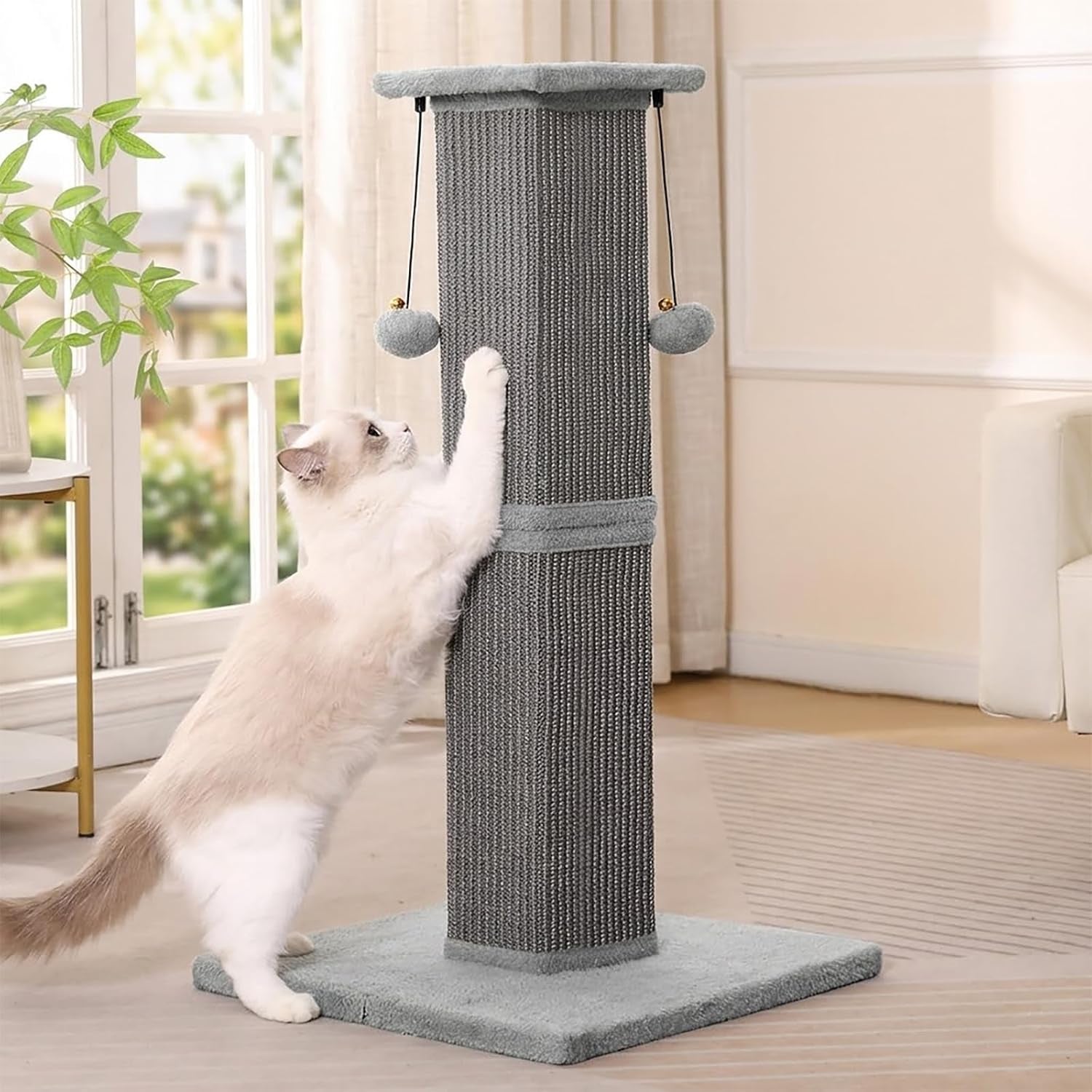 tall-cat-scratching-post-33-heavy-duty-sisal-scratcher-post-modern-cat-scratching-post-with-heavy-duty-base-for-sturdy-large-33-vertical-sisal-rope-post-2-cat-toy-balls-for-cat-gray