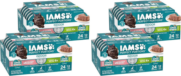 IAMS Perfect Portions Pate Wet Cat Food, Salmon & Turkey, 12 Count, 2-Pack | Grain-Free, Antioxidant Vitamin E for Immunity, Prebiotic Fiber for Digestion, Snap-Peel-Serve 2.6 Oz. Twin-Pack Trays12
