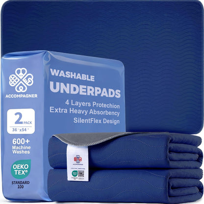 Accompagner Incontinence Bed Pads Washable Waterproof, Ultra-Absorbent Reusable Underpads for Diaper Changing, Nursing, Bedridden, Adults, Seniors, Kids and Dogs (Blue, 24"X24"(Pack of 6))32
