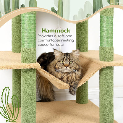 Globlazer Cactus Cat Tree Tower 76-Inch Extra Tall Multi-Level Cat Furniture with Cozy Condos,Interactive Toys and Perches for Large Cats, Perfect for Climbing, Scratching, and Play, F76, Green3