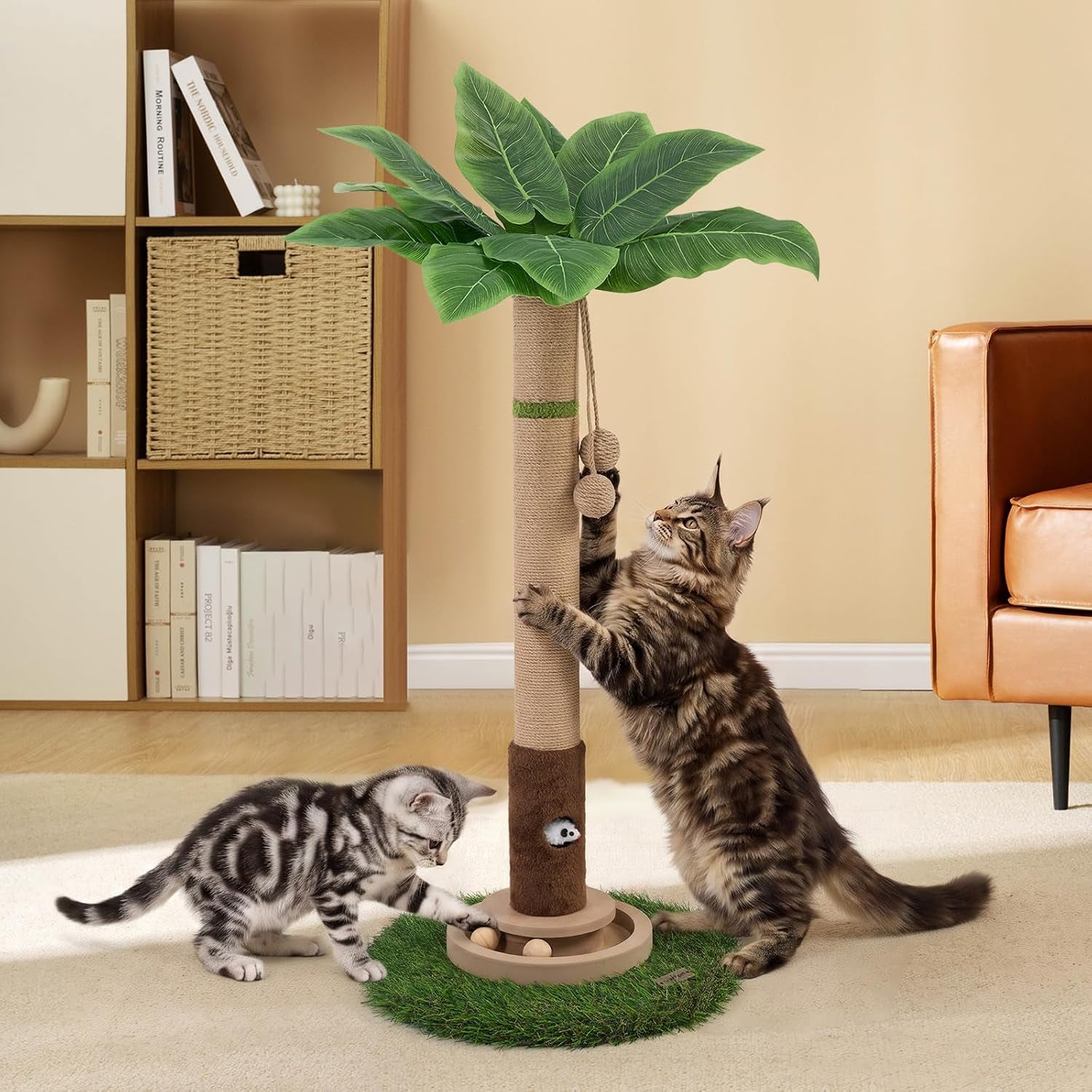 woochpet-tall-cat-scratching-post-cat-toys-cat-scratcher-tree-for-large-cat-heavy-duty-protect-sofa-modern-boho-cat-ball-track-cat-tree-for-indoor-cats