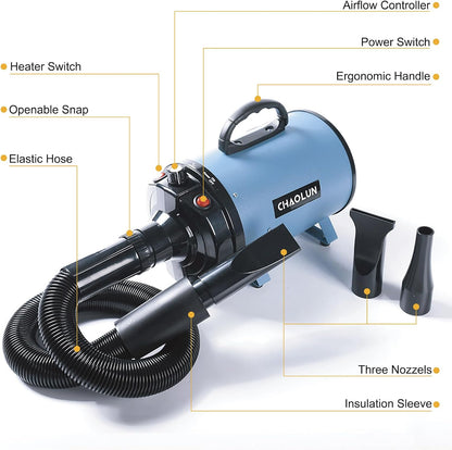 Dog Dryer for Pet Grooming, Pet Hair Dryer with Heater, Blue3