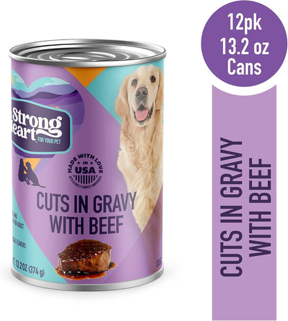 A Strong Heart Wet Dog Food, Cuts in Gravy with Beef — 13.2 Oz Cans (Pack of 12), Complete & Balanced, All Life Stages, Made in USA2
