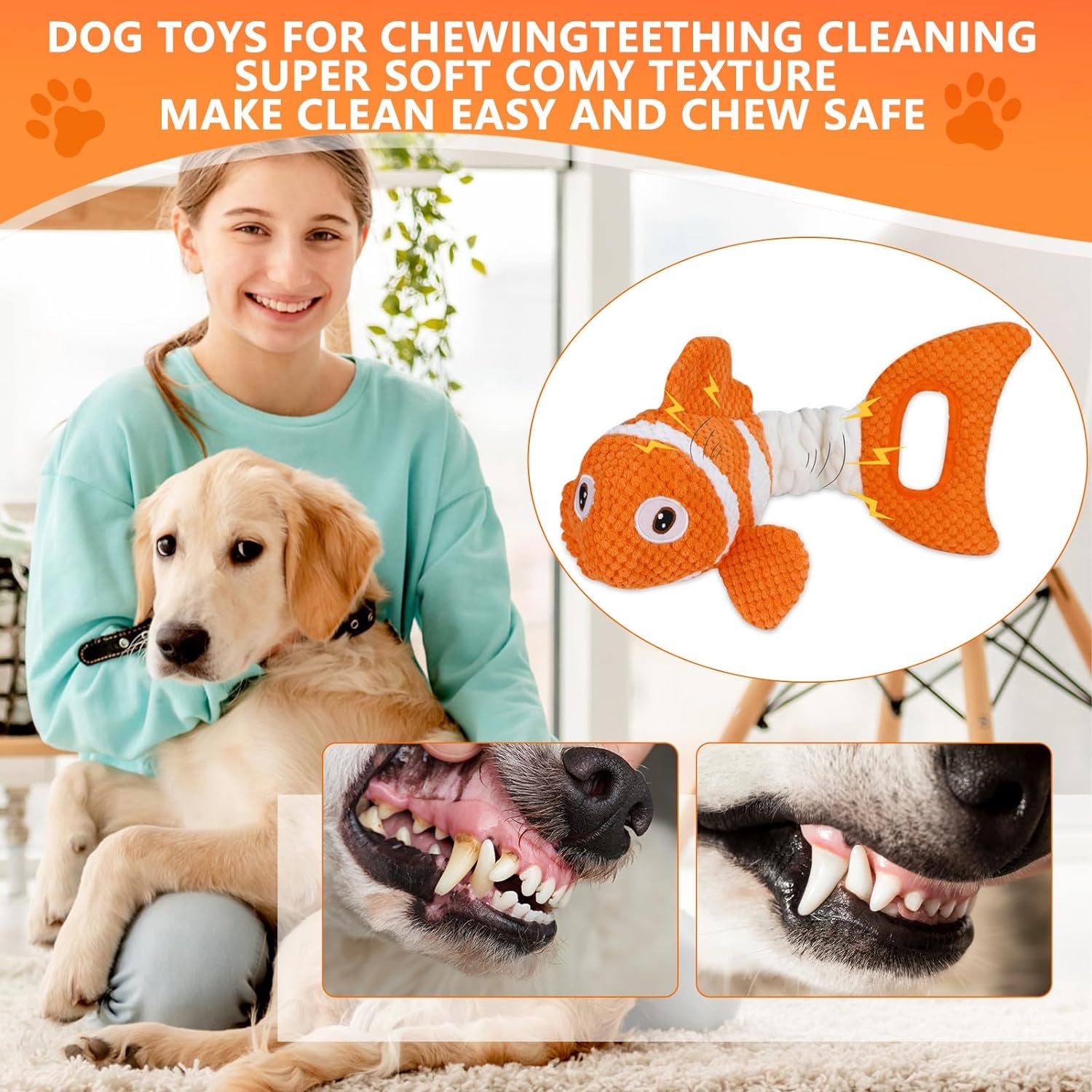 squeaky-clownfish-dog-toy-plush-crinkle-tug-toy-with-handle-pineapple-cotton-plush-with-squeaker-crinkle-paper-stretchable-body-and-tug-handle-for-interactive-indoor-or-outdoor-play