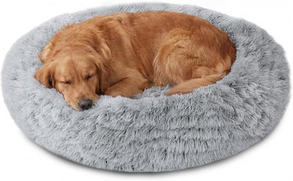 JOLLYVOGUE Small Dog Bed, Calming Dog Beds for Small Dogs & Indoor Cats - 20 Inches Donut Washable Cat Bed for Kittens & Puppies, round Fluffy Plush Faux Fur Pet Beds(Smoke Grey)32