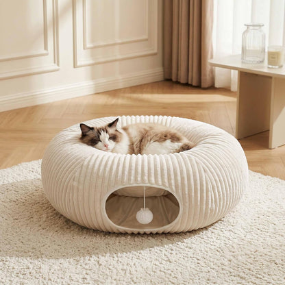 Cat Tunnel Bed with 40 Pcs Interactive Cat Toys, Cat Tube with Kitten Toys for Indoor Kittens, Collapsible Play Tunnel, White6