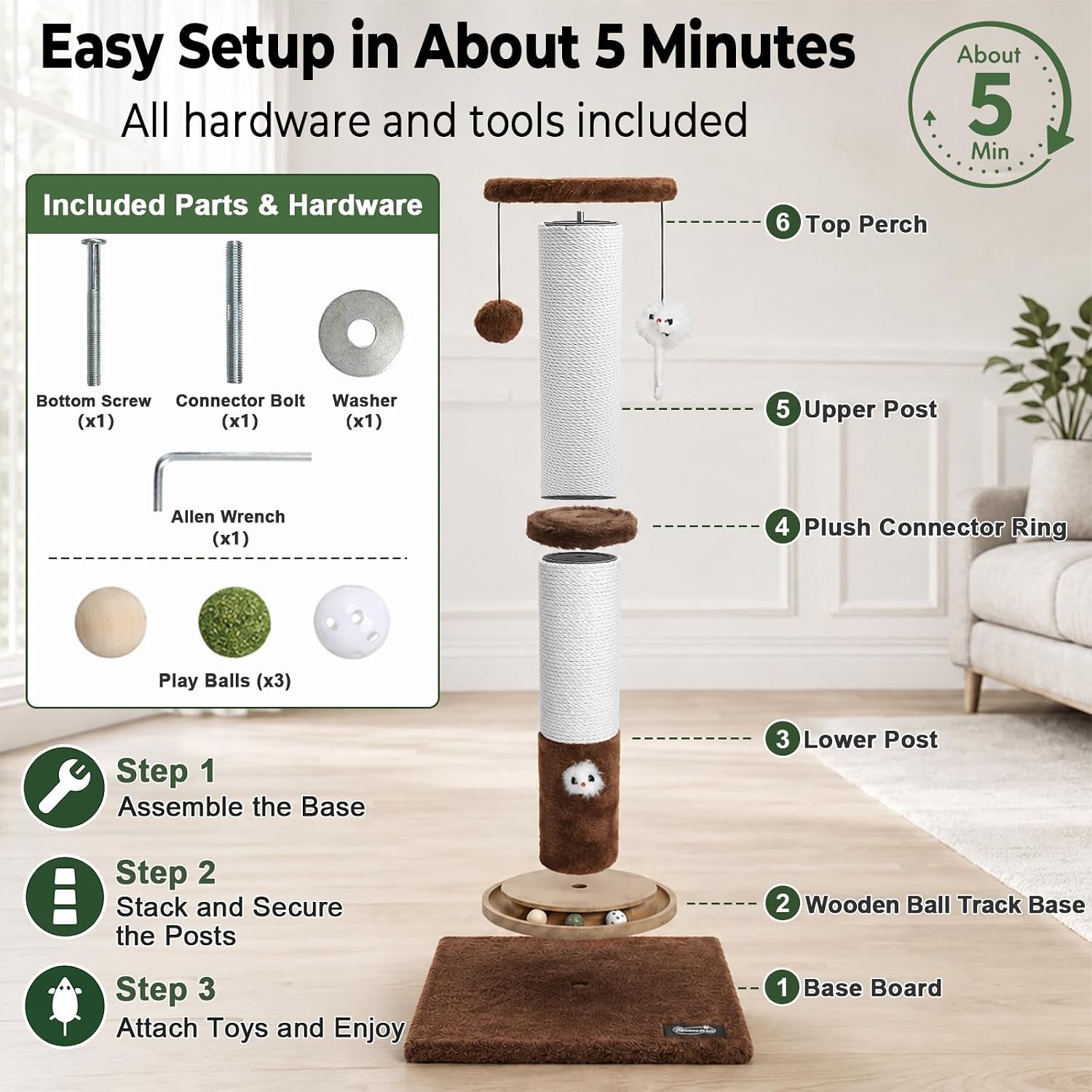 35-inch-tall-cat-scratching-post-stable-base-for-large-cats-brown-heavy-duty-soft-natural-cotton-rope-cat-scratcher-interactive-cat-toys-wooden-ball-track-for-kittens-and-indoor-cats