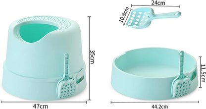 Dog Potty Training Toilet ﻿ Top Entry Cat Litter Box with Scoop Splash-Proof Multifunctional Toilet Base round Detachable Tray PP Material(C)2