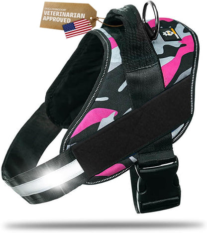 DOGGYKINGDOM No Choke Dog Harness with Handle and Patch Panels, Adjustable Reflective Dog Vest for Small Sized Dog, Blue, S13
