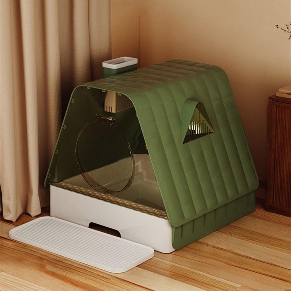 pet-supplies-enclosed-cat-litter-box-with-lid-anti-splash-drawer-scoop-pedalsgreen