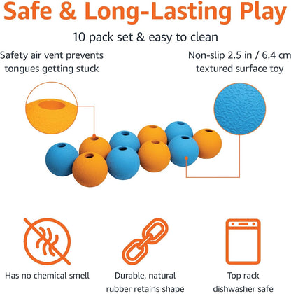 Amazon Basics Interactive Bouncy Durable Rubber Dog Toy Balls, 2.5 Inch, Multi-Color Blue/Orange, Pack of 102