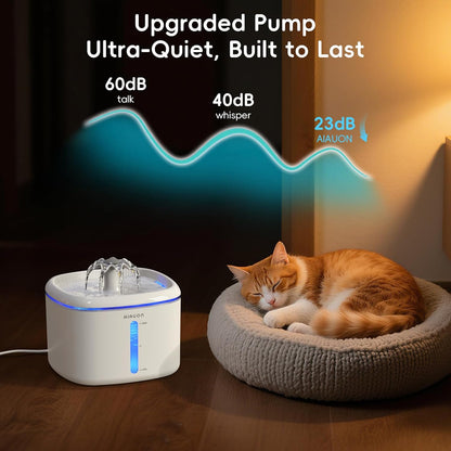 2.5L/84Oz Cat Water Fountain, Ultra Quiet Pump & LED Blue Light | Pet Water Fountain with Ultra Quiet Low-Water Auto Shutoff Pump& LED Blue Light - for Pets Small Animals & 3 Filters6