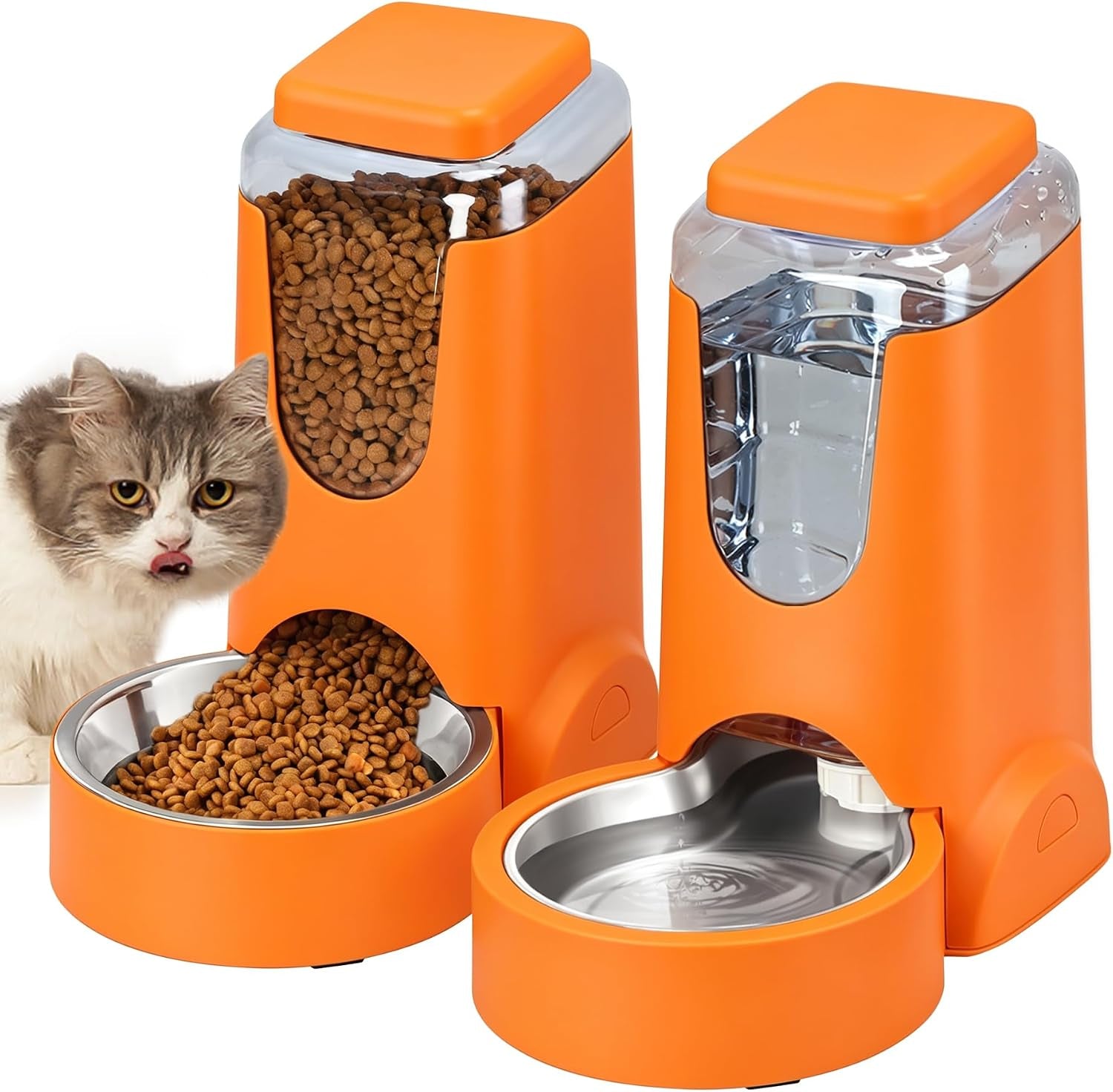 automatic-cat-feeder-and-water-dispenser-with-stainless-steel-bowl-dog-gravity-food-feeder-and-waterer-for-small-medium-pets-puppy-kitten-1-gallon-x-2