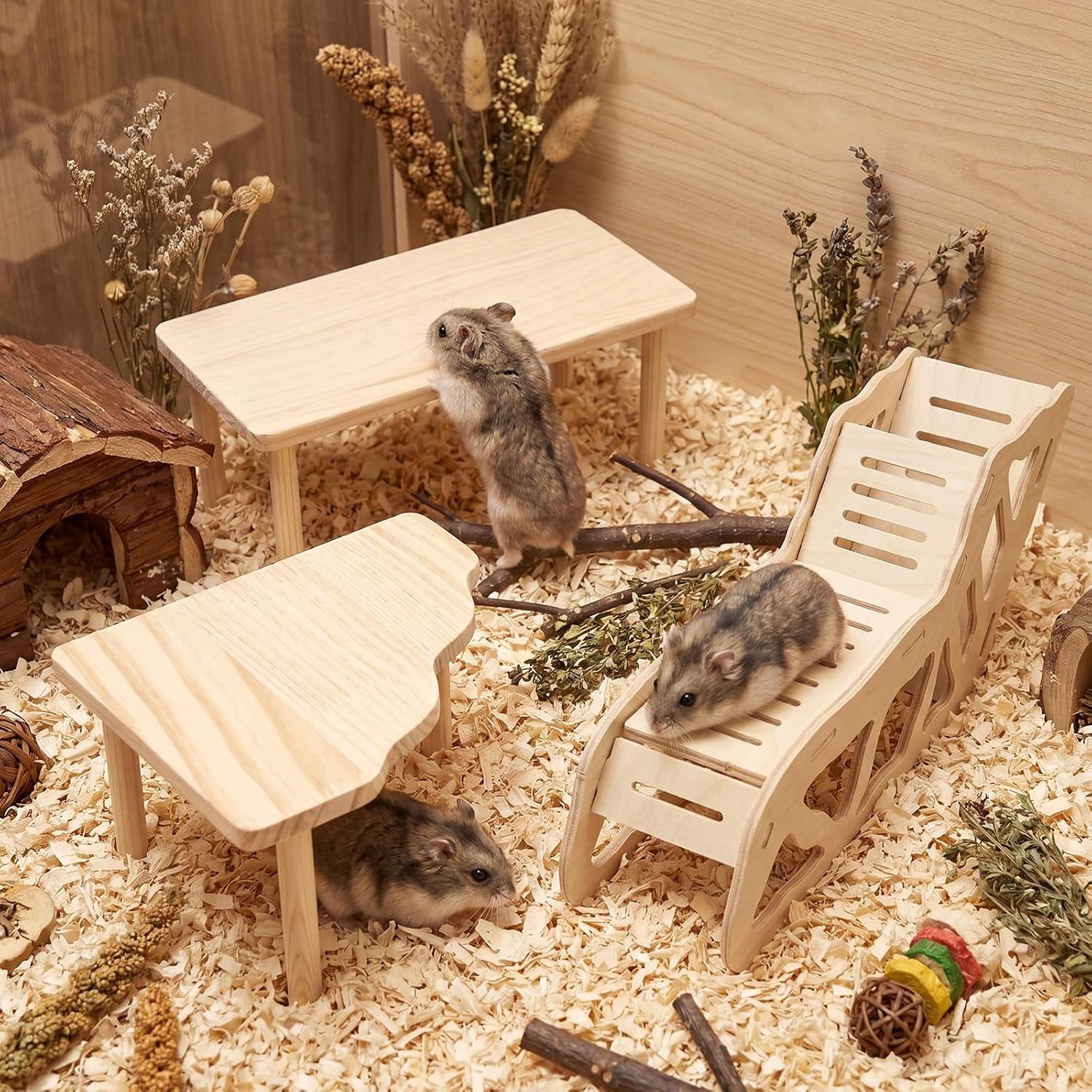 3-pack-wooden-hamster-play-platform-3-in-1-natural-small-pet-playground-with-tunnel-ladder-hidden-rest-area-wooden-support-column-cage-accessories-for-hamsters-squirrels-tiny-pets
