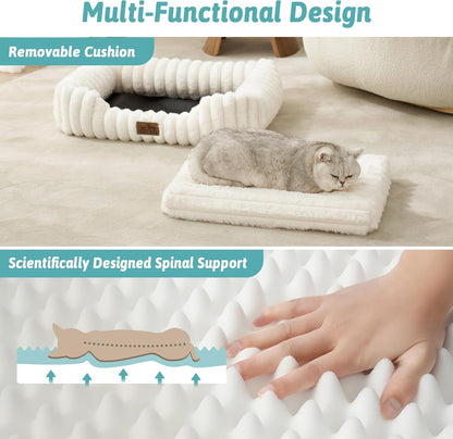 Orthopedic Dog Bed for Small Dogs & Cats - Washable Rectangle Pet Bed with Anti-Slip Bottom, Soft Calming Cat & Puppy Bed for Indoor Pets (25"X21"X6", Cream)2