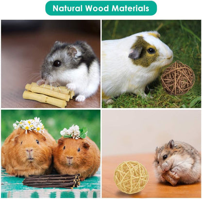 ERKOON New 12 Pack Hamster Chew Toys Gerbil Rat Guinea Pig Chinchilla Chew Toys Accessories, Natural Wooden Dumbbells Exercise Bell Roller Teeth Care Molar Toy for Rabbits Bird Rabbits Hamster Gerbil6