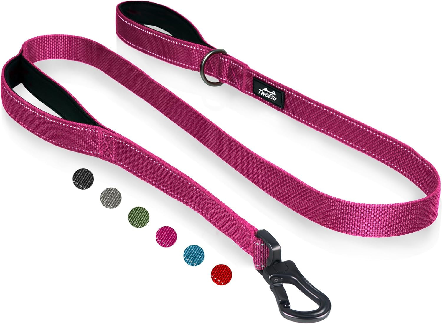 twoear-6ft-1in-strong-blue-dog-leash-with-2-padded-handles-traffic-handle-extra-control-comfortable-soft-dual-handle-auto-lock-hook-reflective-walking-lead-for-small-medium-and-large-dogs