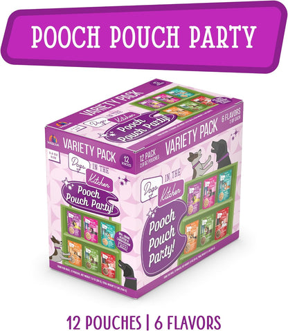 Weruva Dogs in the Kitchen, Variety Pack, Pooch Pouch Party!, Wet Dog Food, 2.8Oz Pouches (Pack of 12)3