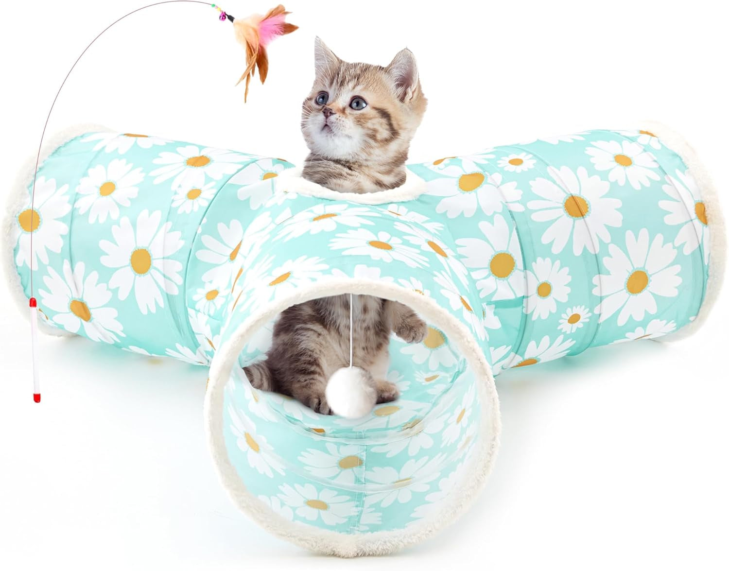 tempcore-pet-cat-tunnel-tube-toys-3-way-collapsible-tunnels-for-indoor-cats-interactive-tube-with-teaser-wand-peek-holes-hanging-ball-black-blue
