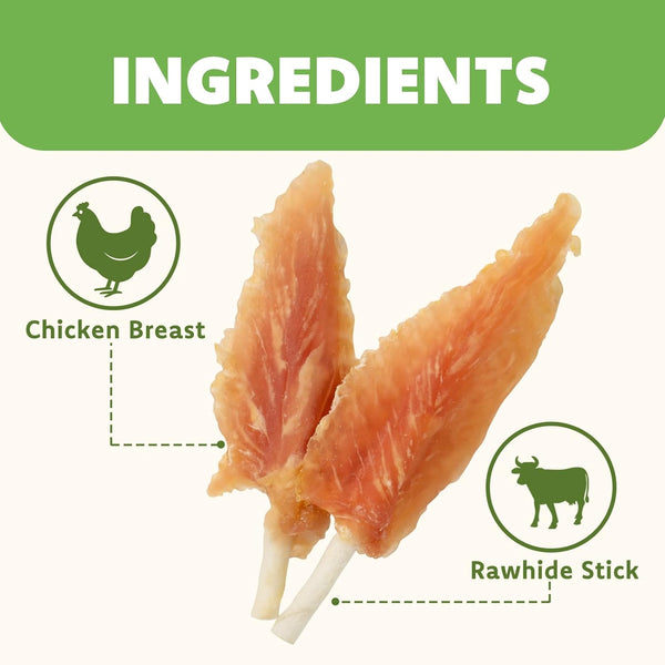 MON2SUN Dog Treats, 4–4.5 Inch Chicken Wrapped Triangle Rawhide Sticks | 18.34 Oz, 40 Count, High Protein, Easy-To-Hold Design, for Puppies & Small Dogs, Daily Rewards3