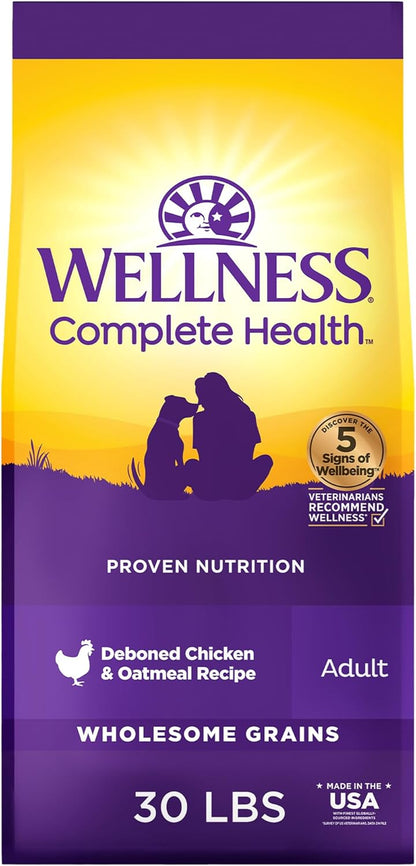 Wellness Complete Health Adult Dry Dog Food, Wholesome Grain Kibble, Natural, Chicken and Oatmeal Recipe, 30 Lb Bag1
