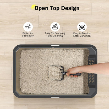 Stainless Steel Litter Box, Extra Large Litter Boxes for Big Cats, Xlarge Metal Cat Litter Box with Lid, Anti-Urine Leakage XL Box with High Sides, Easy Clean, Non-Sticky, Scoop Included7
