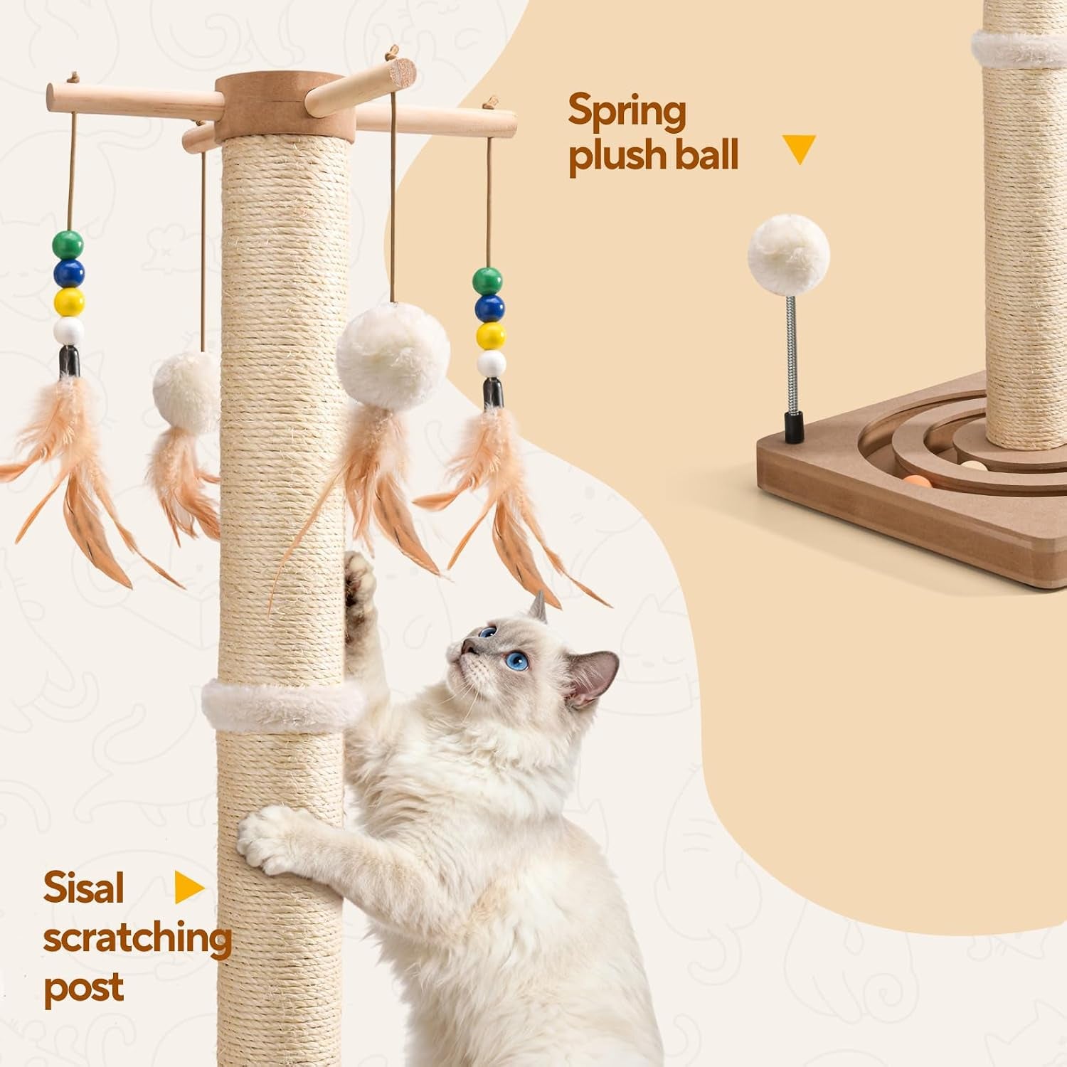 liflix-25-inches-cat-scratching-post-with-interactive-toys-sisal-cat-scratch-post-with-sturdy-ball-track-base-for-indoor-cats-and-kittens