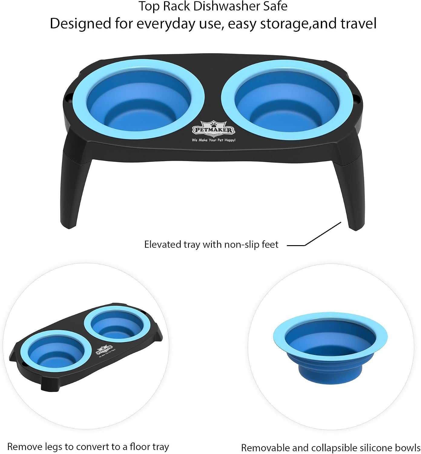 elevated-pet-bowls-collection-with-non-slip-stand-for-dogs-and-cats-removeable-and-collapsible-silicone-feeder-for-food-and-water-16-oz-each-by-petmaker-pink-blue