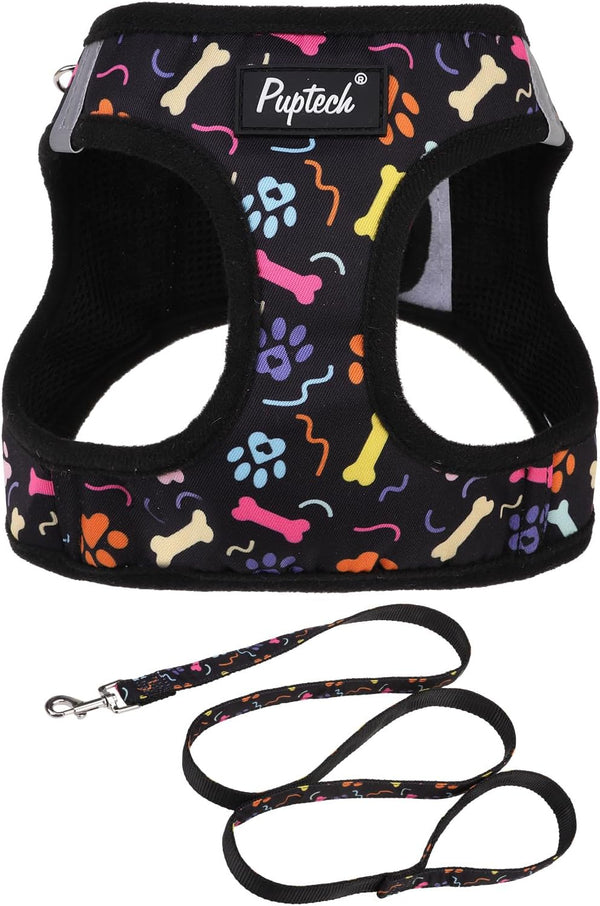 PUPTECK Dog Harness and Leash Set for Small Medium Dogs No Pull Step-In Soft Mesh Puppy Cat Vest Harnesses Reflective at Night, Green S18