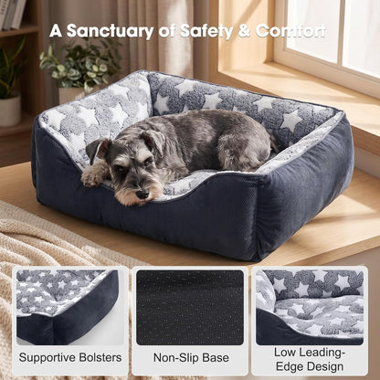 GASUR Small Dog Beds Small Size Dogs, Rectangle Washable Dog Bed, Orthopedic Dogs Sofa Bed, Pet Cuddler Anti-Slip Bottom, Soft Calming Sleeping Warming Puppy Bed (S (20"X 19"X 6"), Black)4