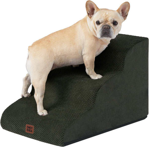 EHEYCIGA Curved Dog Stairs Ramp for 5-Step High Beds, 22.6" H Dog Steps | 33D Density of Pure Foam, for Small Dogs and Cats, Pet Stairs for High Bed Climbing, Non-Slip Balanced Pet Step Indoor, Grey38